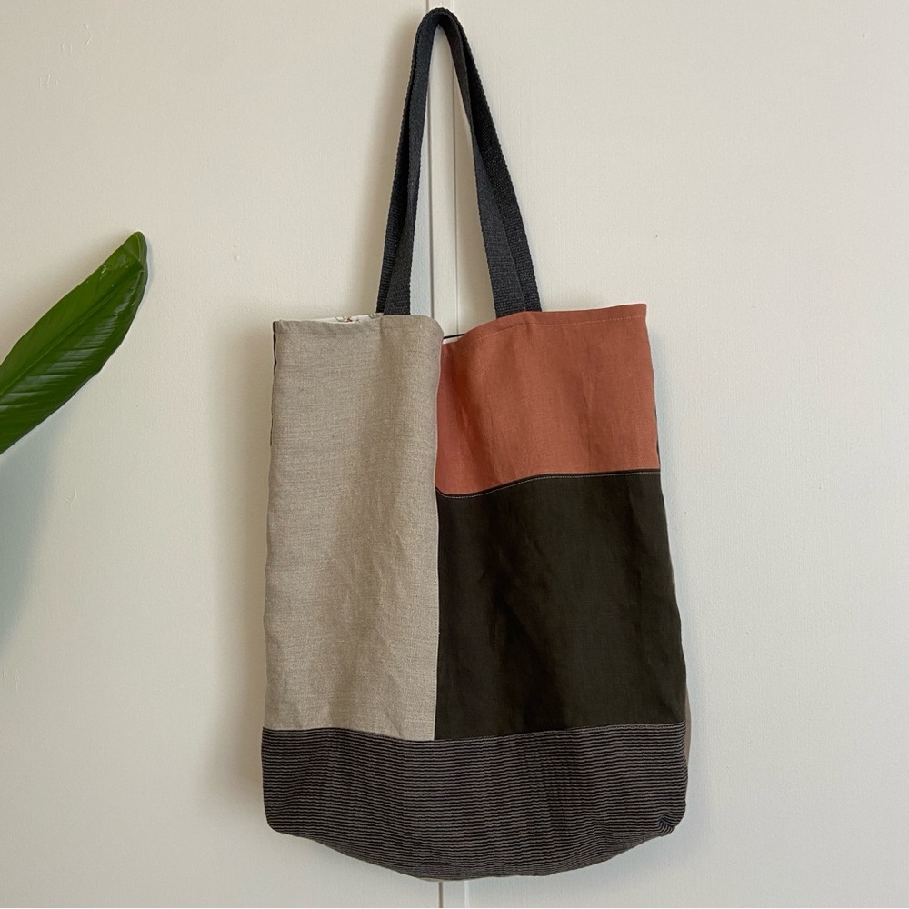 Colorblock Linen and Cotton Tote Bag